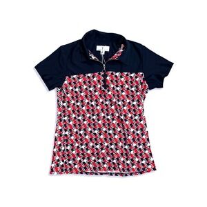 Sport Haley NWOT Navy Blue Red Geometric Quarter Zip Golf Polo Shirt Small